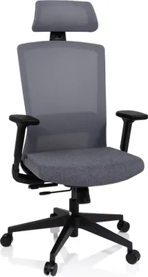 Produktbild von hjh OFFICE Profi Bürostuhl CAPTIVO Ergonomischer Schreibtischstuhl mit Armlehnen (höhenverstellbar) Stoff / Netzstoff Grau Drehstuhl für Büro, Zuhause