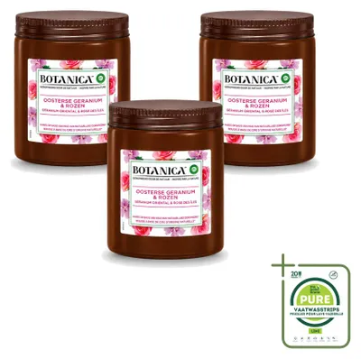 Produktbild von 3 x Botanica by Air Wick Geurkerze - Geranium & Rosen - Großpackung - 3 Stücke