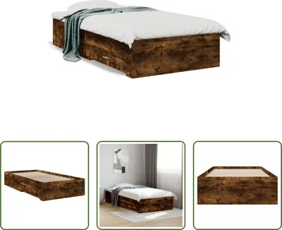 Produktbild von The Living Store Bettgestell mit Schubladen Räuchereiche 90x190 cm Holzwerkstoff