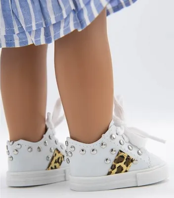 Produktbild von Puppenschuhe Puppen Sneaker weiß Leopard Puppenbekleidung für Puppe 43 cm