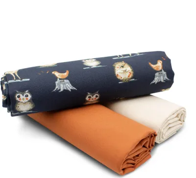 Image de Lot « Animaux mignons de la forêt » 74 : 1 x tissu imprimé + 2 x tissus unis (0,5 m chacun) – Kit de couture pour projet DIY