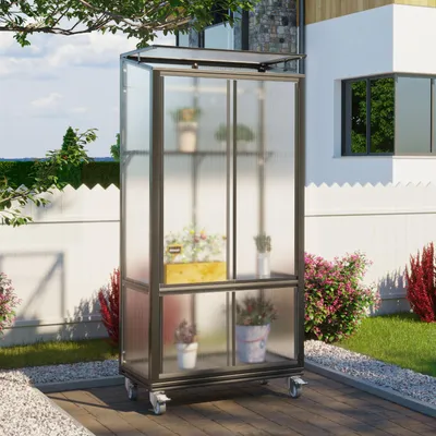 Produktbild von Vitavia Balkon- und Anlehn-Gewächshaus "Stad" schwarz 4 mm HKP mit Rollfundament