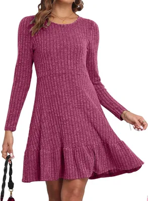 Imagen del producto de Vestido de punto de Damen, corte en A, manga larga, volantes, estilo casual, color rosa
