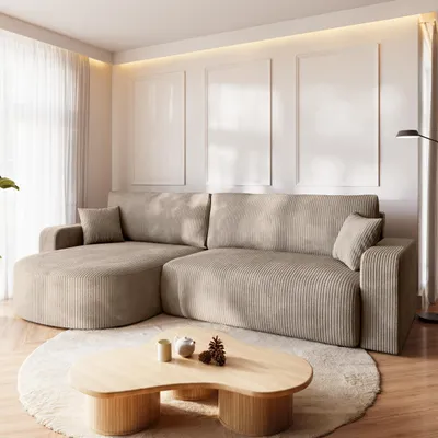 Produktbild von BroMARKT Ecksofa BISK Schlaffunktion Bettkasten L-Form 120x200 cm Beige