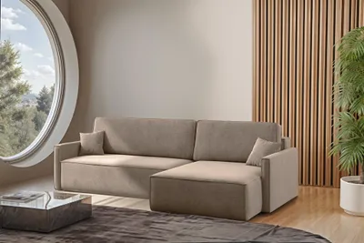 Produktbild von Ecksofa Schlafsofa Sofa LOUIS Stoff Salvador Blassbraun Ottomane Rechts