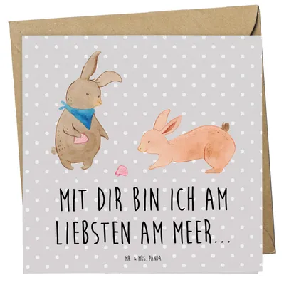 Produktbild von Mr. & Mrs. Panda Grußkarte Hasen Muschel - Grau Pastell - Geschenk, Meer, anlasskarte, Strand, Muttertag, BFF, Best Friends, faltkarte, Freundin, Klappkarte, doppelkarte