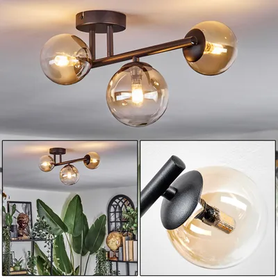 Produktbild von Isorella 3-flammige Deckenlampe aus Metall/Glas in Schwarz/Bernstein/Klar