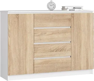 Immagine prodotto di BDW, cassettiera con 4 cassetti, 139x40x99 cm, K140, bianco / rovere Sonoma