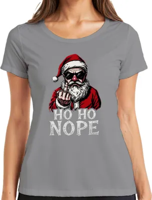 Produktbild von HO HO NOPE Weihnachtsmann Mittelfinger sarkastisch lustig Damen T-Shirt, Grau, M