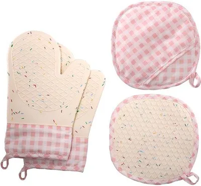 Immagine prodotto di Guanti da forno in silicone Unyqoos® – set da 2 pezzi, resistenti al calore fino a 260 °C, guanti da cucina impermeabili con fodera in cotone, antiscivolo, rosa, 30x18 cm, ideali per cucinare, cuocere al forno, grigliare e utilizzare nel microonde