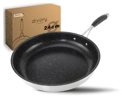 Produktbild von DIVORY Edelstahl Pfanne 24 cm Induktion I Antihaft beschichtete große Bratpfanne für alle Herdarten I Ergonomischer Griff, Spülmaschinen geeignet