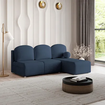 Produktbild von Masseno Ecksofa TRAMA mit Schlaffunktion L-Form, Sofa mit Bettkasten, Wohnzimmersofa, Couch, Soffa, Bettsofa, Couchgarnitur- Blau, NEVE 77