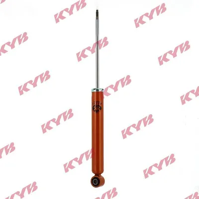 A single shock absorber against a white background with brand logos repeating.