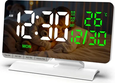 Produktbild von OKWISH Tischuhren, Digitaler Tischkalender mit Temperatur- und Wochentagsanzeige, Wecker, Multifunktionale Tischuhr für Büro, Wohnzimmer und Schreibtisch, Weiß
