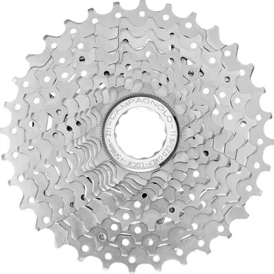 A close-up, top-down view of a bicycle cassette.