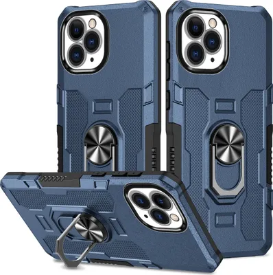 Produktbild von iPhone 11 Pro Hülle, Dual Layer Robuste Rüstung Ringhalter Ständer Schutzhülle für iPhone 11 Pro Blau