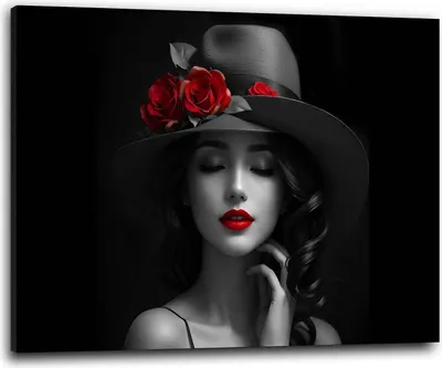 Produktbild von Wandbild Leinwandbild Lady Beautiful Red Lips Kunstdruck XL Wanddeko: 150x100x4cm