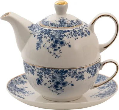 Produktbild von Clayre & Eef Tea for One 400 ml Blau Porzellan Blumen