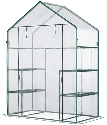 Produktbild von Outsunny Foliengewächshaus begehbares Gartenhaus mit 6 Regalen PVC-Kunststoff