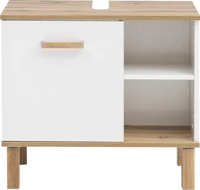 Produktbild von MÖBELPARTNER Waschbeckenunterschrank Padua 142176 weiß glanz, eiche landhaus 65,2 x 35,0 x 60,1 cm
