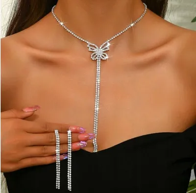 Immagine prodotto di Collana in argento da donna, set di gioielli, orecchini da sposa, eleganti con zirconi