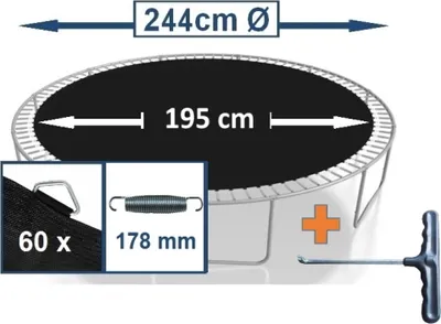 Produktbild von walexo Sprungtuch Sprungmatte incl. Federspanner für Trampolin Ø 244 cm 60 Ösen (Federn 17,8 cm)
