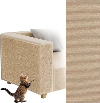 Produktbild von Selbstklebende Krabmatte für Katzen, 30 x 100 cm, schneidbar, Wandkrabplatten, Schutz vor Kratzern auf dem Sofa (hellgrau)