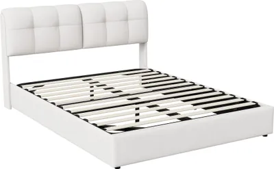 Immagine prodotto di Letto imbottito ProximaX 160x200 cm con striscia luminosa a 7 colori - letto a molle con rete a doghe, contenitore e velluto - bianco beige