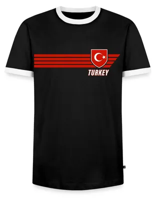 Produktbild von Spreadshirt Türkei Fußball Fanlook Trikot Männer Kontrast T-Shirt, L, Schwarz/Weiß