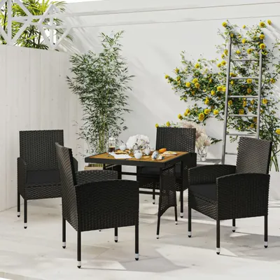 Immagine prodotto di The Living Store Set da pranzo da giardino 5 pezzi in polirattan nero