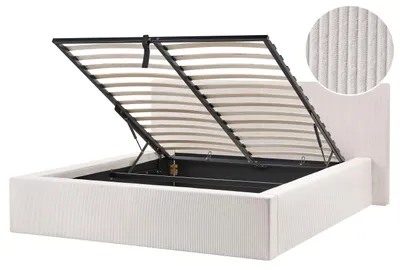 Obrázek produktu pro BELIANI Postel s úložným prostorem 160 x 200 cm světle béžová manšestrové čalounění rám postele s roštem moderní design ložnice