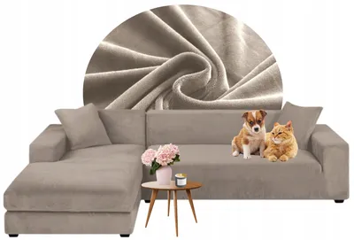 Produktbild von 2er Set Sofabezug - Beige - 3-Sitzer 190-230 cm - Stretch - Ecksofa Bezug - Samt