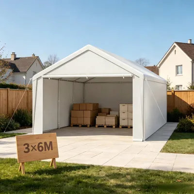 Produktbild von UISEBRT 3MX6M Weiß Carport mit Stahlrohrgestell, PE-Dach abnehmbare Seitenwände, inkl. Windseile & Erdspießen für PKW, Motorräder und Gartengeräte