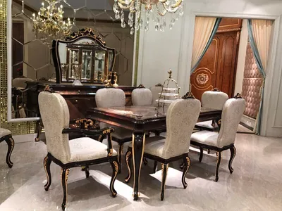 Image de Table à manger 6 chaises chaise salle à manger ensemble baroque rococo tables table E70 7pcs.
