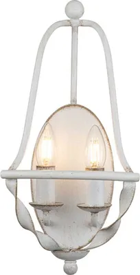 Produktbild von Wandleuchte Metall E14 H: 41,8 cm Weiß Antik 2-flammig Rustikal Wandlampe