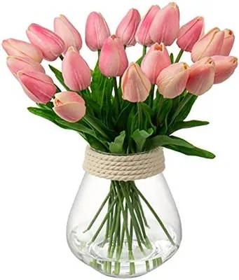 Produktbild von 10 Stück Künstliche Tulpen Kunstblume Latex Blumen Real-Touch Tulpe Deko Kunstpflanze Länge 34cm für Home Room Hochzeitsstrauß Party Blumengesteck