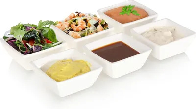Produktbild von weiße Porzellan-Dessertschalen, für Frühstück, Soßen, Dips, Kompott und Desserts.