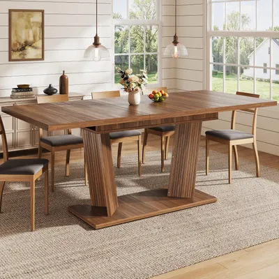 Productafbeelding van okwish Eettafel met uitschuifbaar tafelblad en verstelbare antislipvoeten, moderne eettafel, ruimtebesparend, donkerbruin