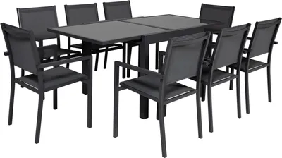 Image de Salon de jardin LAMPEDUSA extensible en textilène gris 8 places - aluminium anthracite