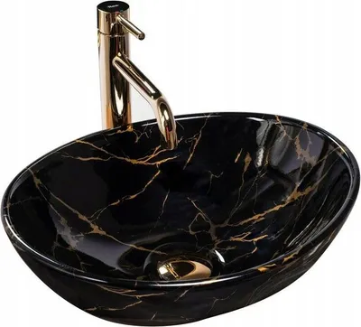 Produktbild von Waschbecken Waschplatz Keramik Aufsatzwaschen Waschtisch Keramikspüle Schwarz Gold 41x34,5x15