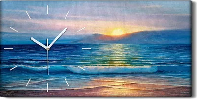 Produktbild von Wandbild Leinwand Bilder Wanduhr Geräuschlos 60x30 Ozean Meer Wellen Küste - weiße Hände