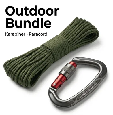 Produktbild von Outdoor Set Paracord Seil 15 m + Karabiner Camping Bushcraft Befestigung
