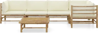 Produktbild von vidaXL 6-tlg. Garten-Lounge-Set mit Cremeweißen Kissen Bambus