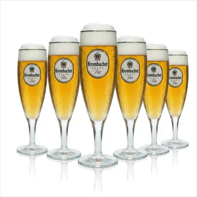 Produktbild von 6x Krombacher Bierglas 0,2l Exklusiv Pokalgläser Biertulpen Pilstulpen Goldrand
