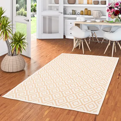 Produktbild von In & Outdoor Teppich Flachgewebe Natur Valencia Fliesenoptik Beige Creme, Größe:80x150 cm