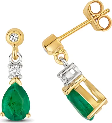 Image de Boucles d'Oreilles Femme Or 375/1000 et Diamant 0.10 Carat avec Emeraude - 16mm*5mm; TRS31729KY