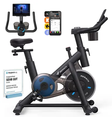 Productafbeelding van MERACH Hometrainer fiets met Bluetooth en app, compatibel met Kinomap/Zwift, stille indoor fiets, fitnessfiets met LED-display, geschikt tot 136 kg