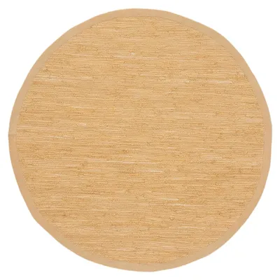 Produktbild von Flickenteppich Kelim Chindi Uni rund Beige Ø 120 cm handgewebt | Fleckerlteppich aus Baumwolle für Wohnzimmermit Fransen
