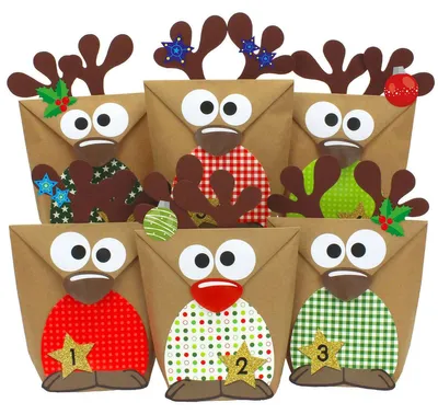 Produktbild von DIY Adventskalender Weihnachten & Advent zum Befüllen - 24 Papiertüten - Motiv Rentiere