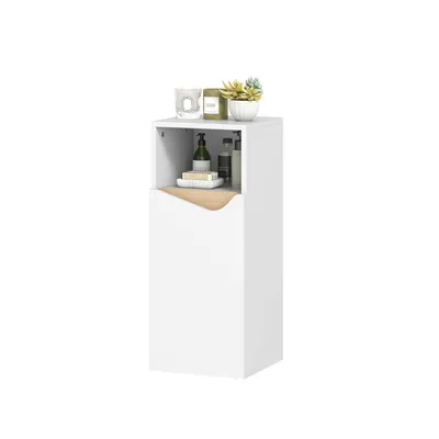 Produktbild von Badezimmerschrank klein, Badschrank schmal, stehend, mit Tür und Regal, kleiner Schrank, Toilettenschrank, verstellbare Ablagen